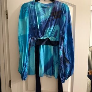 Alice + Olivia Blue Tie-Dye Blouse Size Small